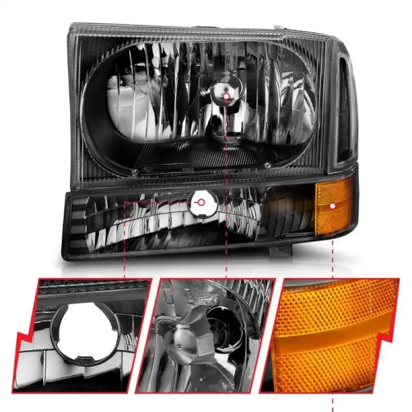 ANZO 2000-2004 Ford Excursion Crystal Headlights Black thumbnail 4