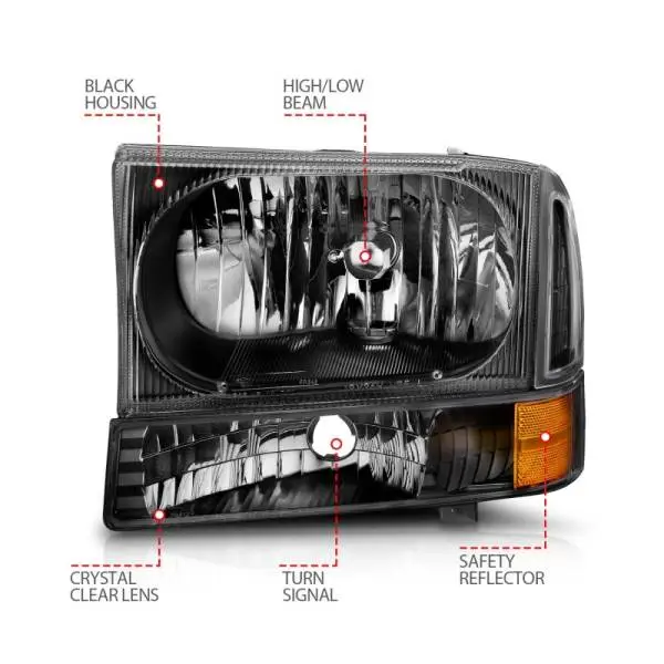 ANZO 2000-2004 Ford Excursion Crystal Headlights Black thumbnail 5