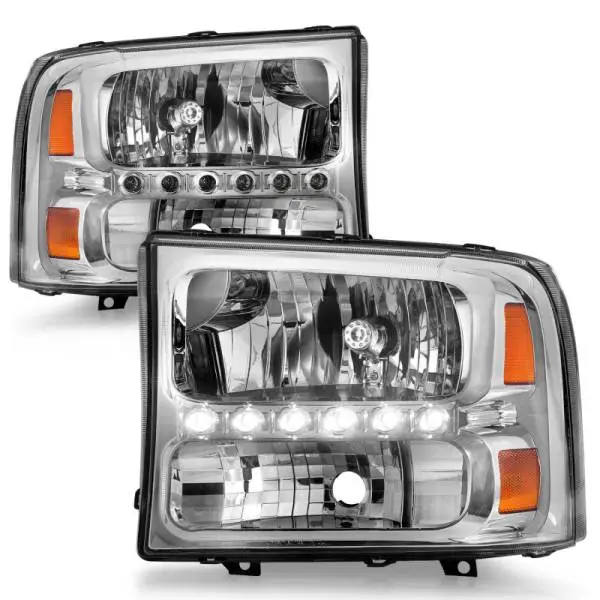 ANZO 2000-2004 Ford Excursion Crystal Headlights Chrome w/ LED 1pc thumbnail 4