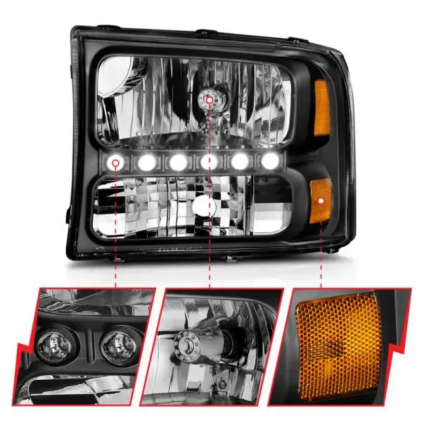ANZO 2000-2004 Ford Excursion Crystal Headlights Black w/ LED 1pc thumbnail 12