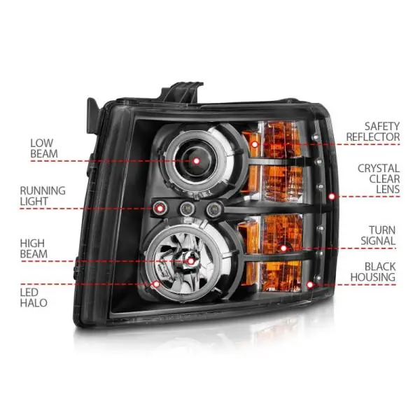 ANZO 2007-2013 Chevrolet Silverado 1500 Projector Headlights w/ Halo Black thumbnail 6