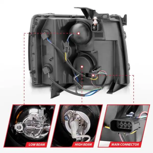 ANZO 2007-2013 Chevrolet Silverado 1500 Projector Headlights w/ Halo Black thumbnail 7