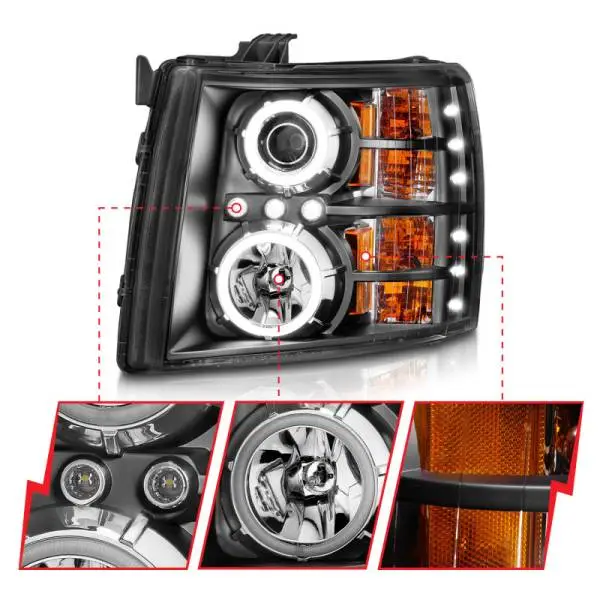 ANZO 2007-2013 Chevrolet Silverado 1500 Projector Headlights w/ Halo Black thumbnail 12