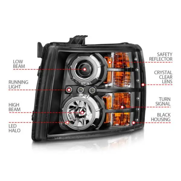 ANZO 2007-2013 Chevrolet Silverado 1500 Projector Headlights w/ Halo Black thumbnail 13