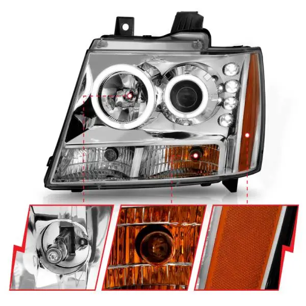 ANZO 2007-2013 Chevrolet Avalanche Projector Headlights w/ Halo Chrome thumbnail 4