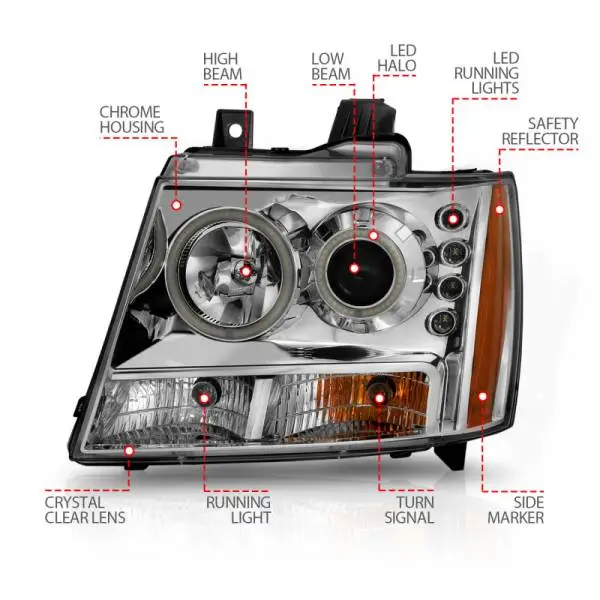 ANZO 2007-2013 Chevrolet Avalanche Projector Headlights w/ Halo Chrome thumbnail 5