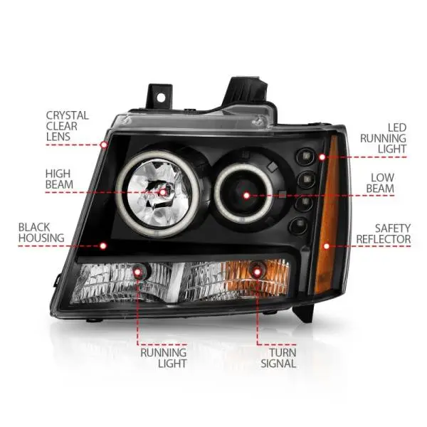 ANZO 2007-2013 Chevrolet Avalanche Projector Headlights w/ Halo Black (CCFL) thumbnail 6