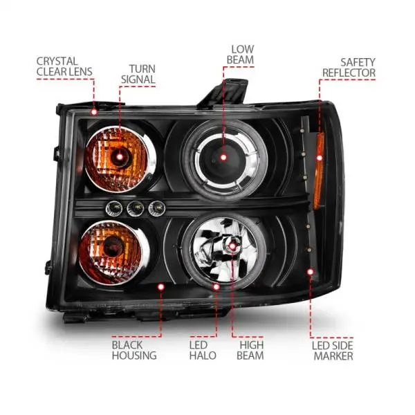 ANZO 2007-2013 GMC Sierra 1500 Projector Headlights w/ Halo Black thumbnail 6