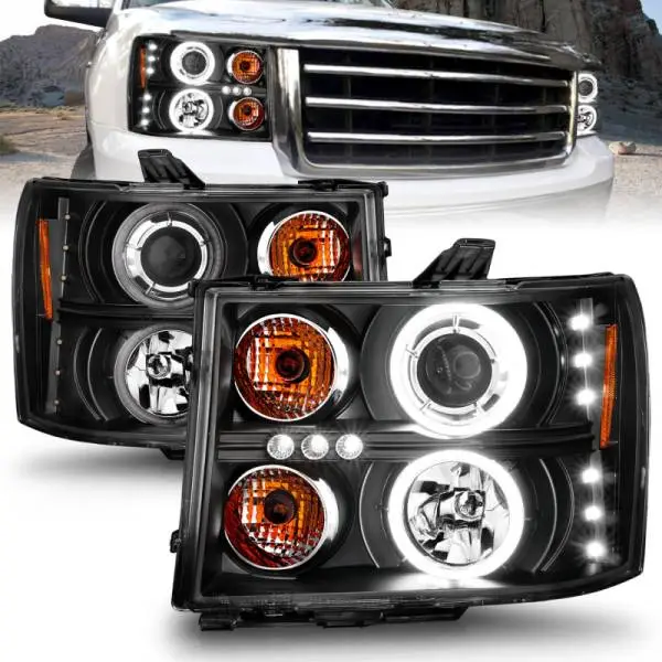 ANZO 2007-2013 GMC Sierra 1500 Projector Headlights w/ Halo Black thumbnail 11