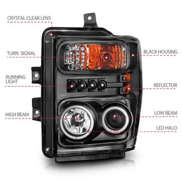 ANZO 2008-2010 Ford F-250 Projector Headlights w/ Halo Black (CCFL) thumbnail 5