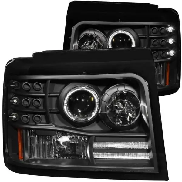 ANZO 1992-1996 Ford F-150 Projector Headlights w/ Halo Black w/ Side Markers and Parking Lights image 2