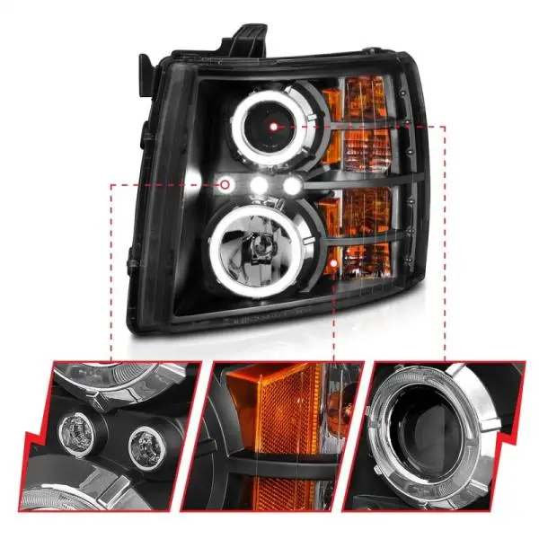ANZO 2007-2013 Chevrolet Silverado 1500 Projector Headlights w/ Halo Black thumbnail 5
