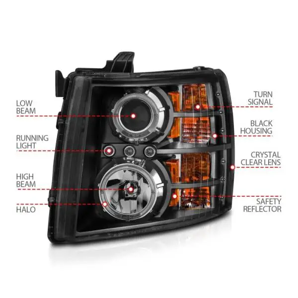 ANZO 2007-2013 Chevrolet Silverado 1500 Projector Headlights w/ Halo Black thumbnail 6