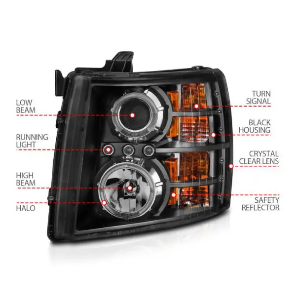 ANZO 2007-2013 Chevrolet Silverado 1500 Projector Headlights w/ Halo Black thumbnail 13