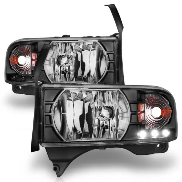 ANZO 1994-2001 Dodge Ram Crystal Headlights Black w/ LED image 4