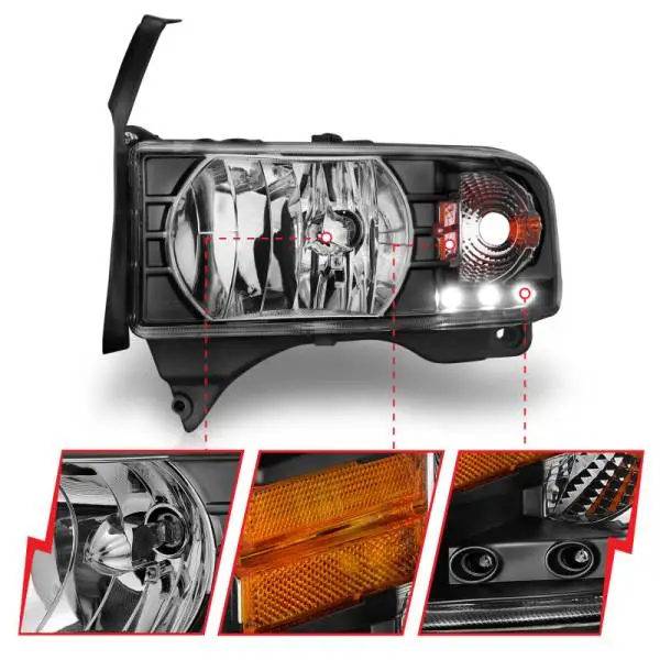 ANZO 1994-2001 Dodge Ram Crystal Headlights Black w/ LED image 5