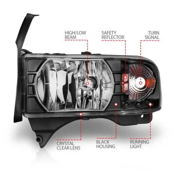 ANZO 1994-2001 Dodge Ram Crystal Headlights Black w/ LED image 6