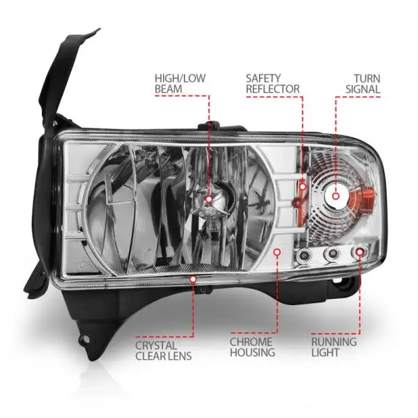 ANZO 1994-2001 Dodge Ram Crystal Headlights Chrome w/ LED image 6