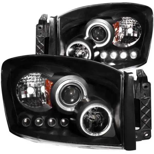 ANZO 2006-2008 Dodge Ram 1500 Projector Headlights w/ Halo Black image 2