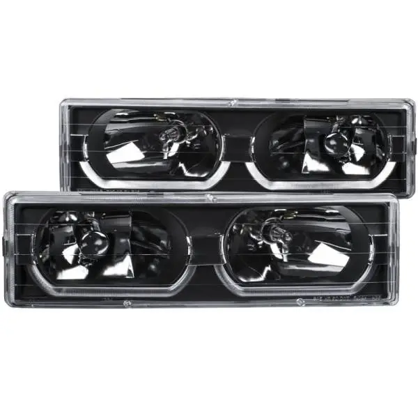 ANZO 1988-1998 Chevrolet C1500 Crystal Headlights Black w/ Low - Brow thumbnail 2