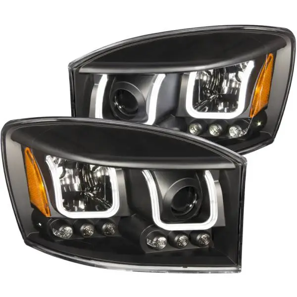 ANZO 2006-2008 Dodge Ram 1500 Projector Headlights w/ U-Bar Black image 2