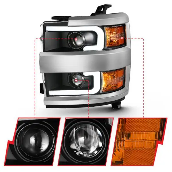ANZO 2015-2016 Chevrolet Silverado Projector Headlights w/ Plank Style Design Black w/ Amber thumbnail 3