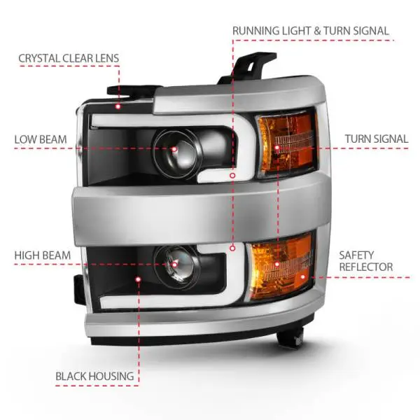 ANZO 2015-2016 Chevrolet Silverado Projector Headlights w/ Plank Style Design Black w/ Amber thumbnail 11