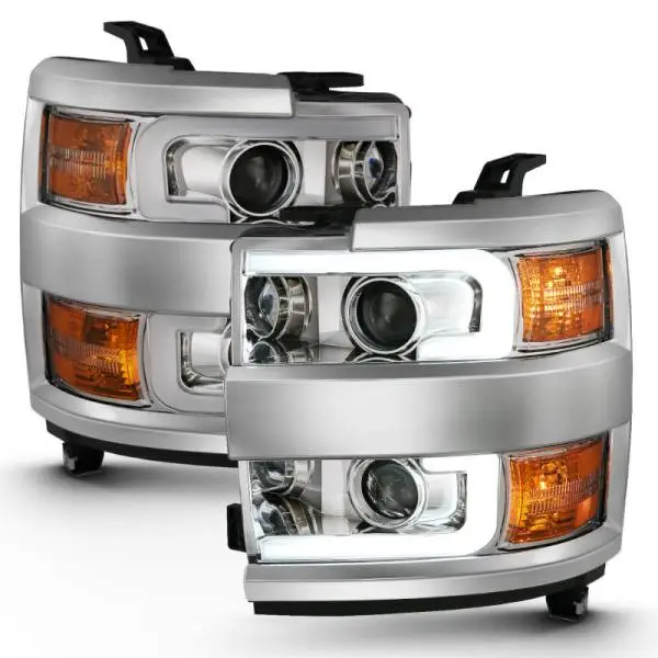 ANZO 2015-2016 Chevrolet Silverado Projector Headlights w/ Plank Style Design Chrome w/ Amber thumbnail 7