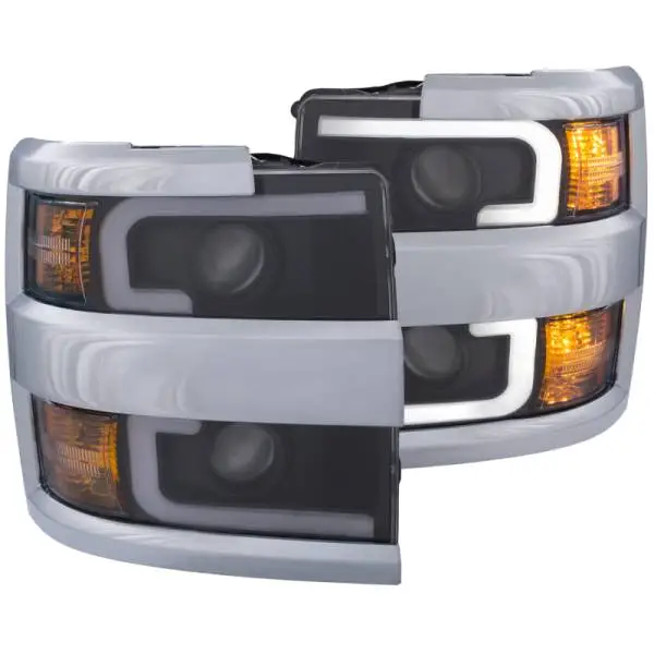 ANZO Projector Headlights 15-17 Chevrolet Silverado 2500HD / 3500HD Black w/ Chrome Rim thumbnail 2