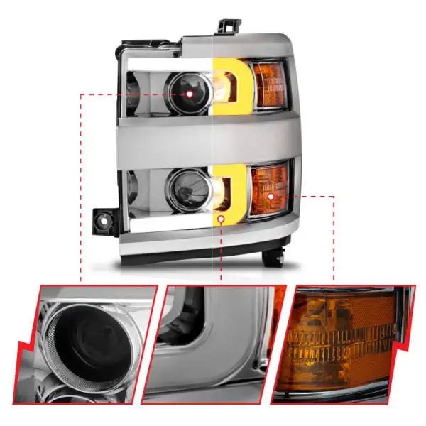 ANZO Projector Headlights 15-17 Chevrolet Silverado 2500HD / 3500HD Chrome w/ Chrome Rim thumbnail 13