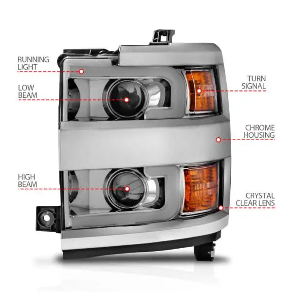 ANZO Projector Headlights 15-17 Chevrolet Silverado 2500HD / 3500HD Chrome w/ Chrome Rim thumbnail 15