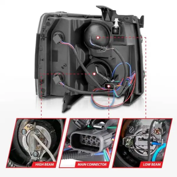 ANZO 2007-2013 Chevrolet Silverado 1500/2500 Projector Headlights w/ U-Bar Switchback Black w/ Amber thumbnail 6