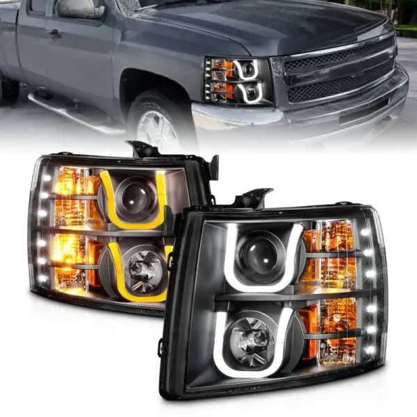 ANZO 2007-2013 Chevrolet Silverado 1500/2500 Projector Headlights w/ U-Bar Switchback Black w/ Amber thumbnail 8