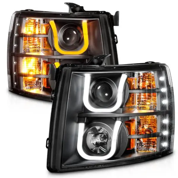 ANZO 2007-2013 Chevrolet Silverado 1500/2500 Projector Headlights w/ U-Bar Switchback Black w/ Amber thumbnail 10