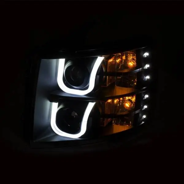 ANZO 2007-2013 Chevrolet Silverado 1500/2500 Projector Headlights w/ U-Bar Switchback Black w/ Amber thumbnail 11