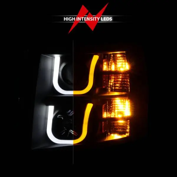 ANZO 2007-2013 Chevrolet Silverado 1500/2500 Projector Headlights w/ U-Bar Switchback Black w/ Amber thumbnail 15