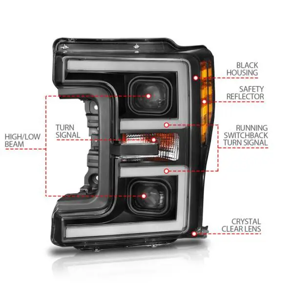 ANZO LED Headlights 17-18 Ford F-250 Super Duty Plank-Style L.E.D. Headlight Black (Pair) thumbnail 14