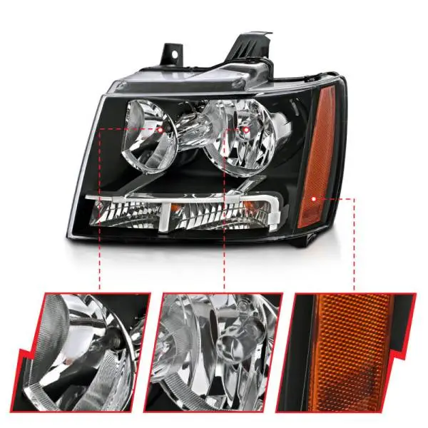 ANZO 2007-2014 Chevrolet Tahoe/Suburban Crystal Headlights Black thumbnail 3