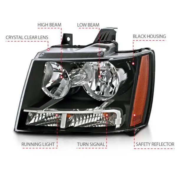 ANZO 2007-2014 Chevrolet Tahoe/Suburban Crystal Headlights Black thumbnail 4