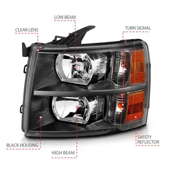 ANZO 2007-2013 Chevrolet Silverado Crystal Headlights Black thumbnail 4