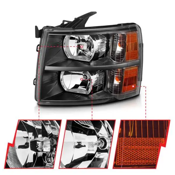 ANZO 2007-2013 Chevrolet Silverado Crystal Headlights Black thumbnail 7