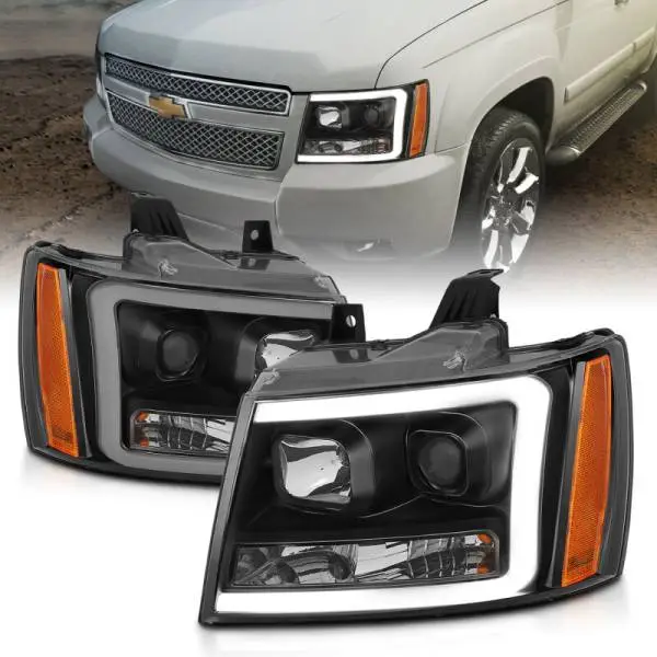 ANZO 07-14 Chevy Tahoe Projector Headlights w/ Plank Style Design Black w/ Amber thumbnail 5