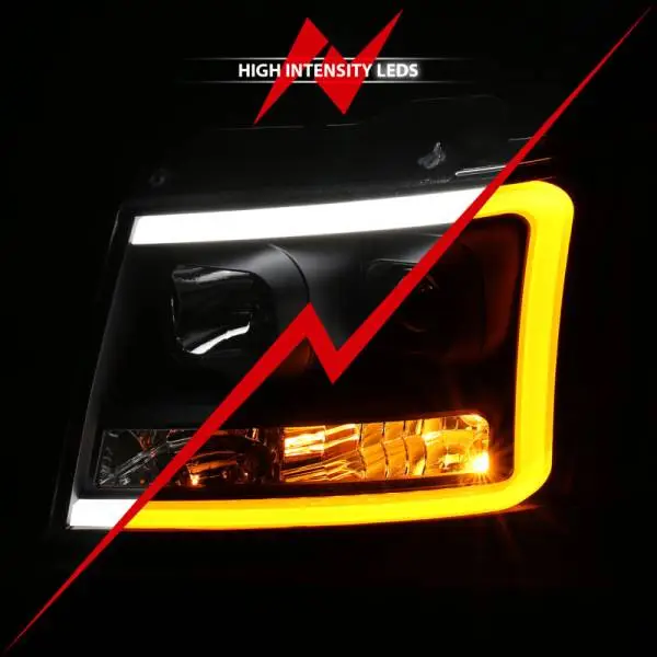 ANZO 07-14 Chevy Tahoe Projector Headlights w/ Plank Style Design Black w/ Amber thumbnail 6