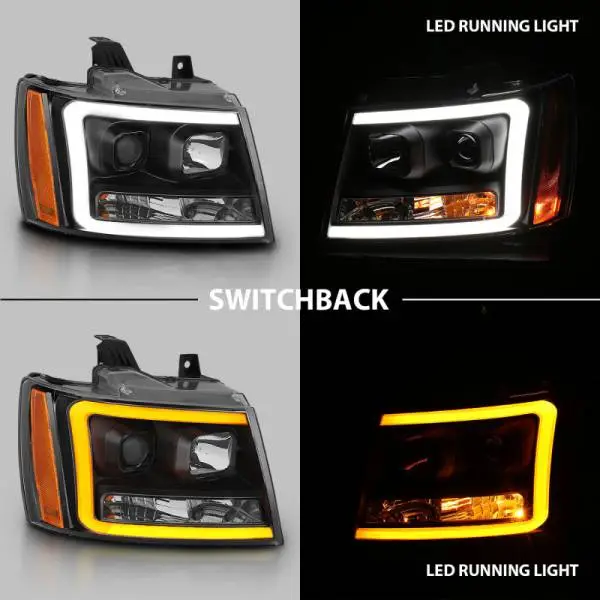 ANZO 07-14 Chevy Tahoe Projector Headlights w/ Plank Style Design Black w/ Amber thumbnail 7