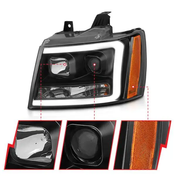 ANZO 07-14 Chevy Tahoe Projector Headlights w/ Plank Style Design Black w/ Amber thumbnail 8
