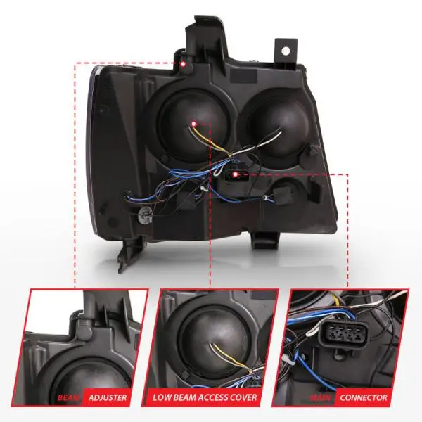 ANZO 07-14 Chevy Tahoe Projector Headlights w/ Plank Style Design Black w/ Amber thumbnail 9