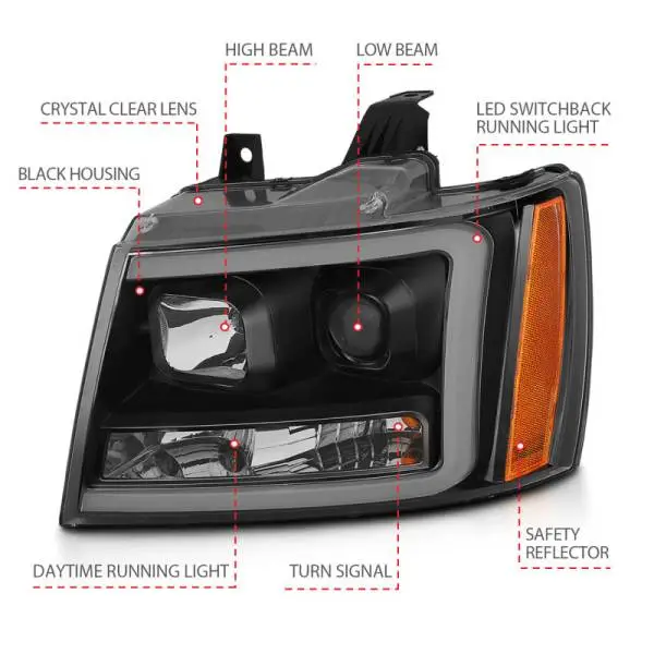 ANZO 07-14 Chevy Tahoe Projector Headlights w/ Plank Style Design Black w/ Amber thumbnail 12
