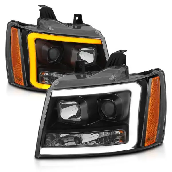ANZO 07-14 Chevy Tahoe Projector Headlights w/ Plank Style Design Black w/ Amber thumbnail 14