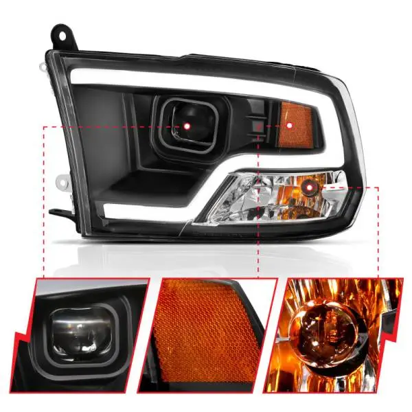 ANZO 09-18 Dodge Ram 1500 Plank Style Projector Headlights Black w/ Halo thumbnail 8