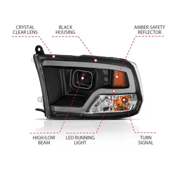 ANZO 09-18 Dodge Ram 1500 Plank Style Projector Headlights Black w/ Halo thumbnail 11